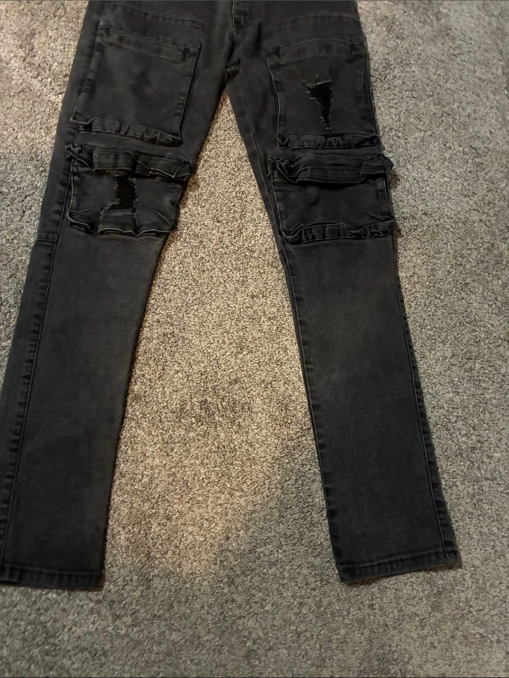 Men's Black Skinny Distressed Cargo Jeans